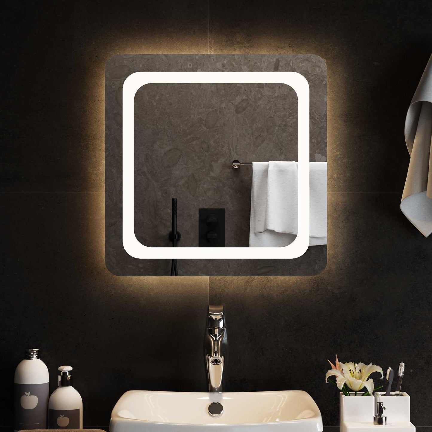 vidaXL LED Bathroom Mirror Transparent 50 x 50 cm Tempered Glass