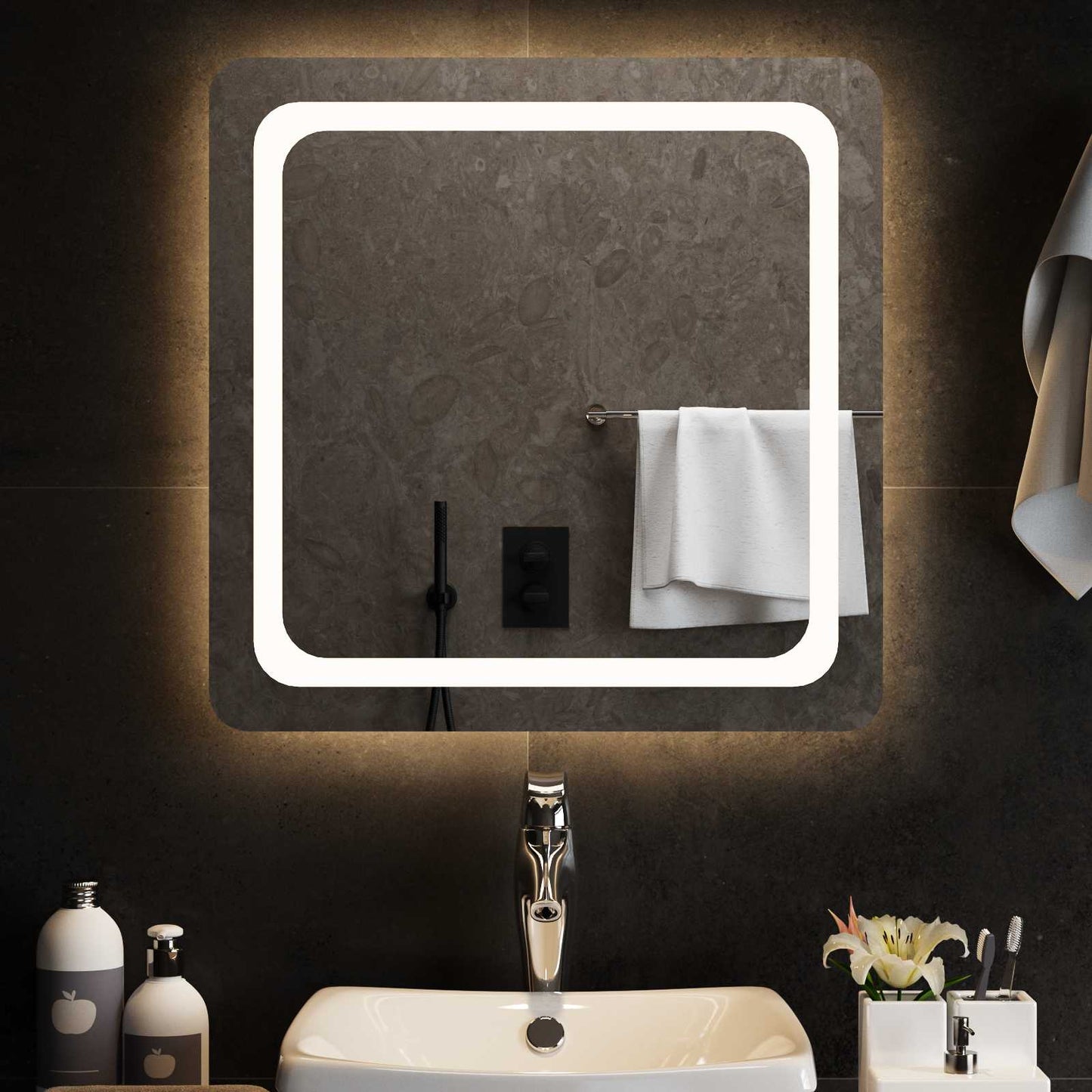 vidaXL LED Bathroom Mirror Transparent 60 x 60 cm Tempered Glass