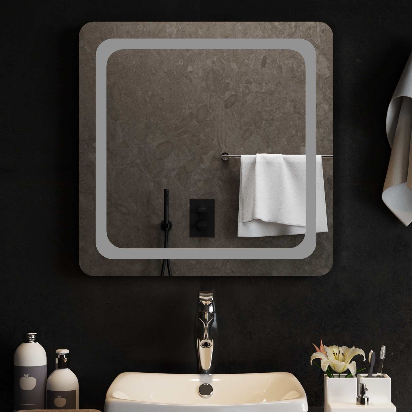 vidaXL LED Bathroom Mirror Transparent 60 x 60 cm Tempered Glass