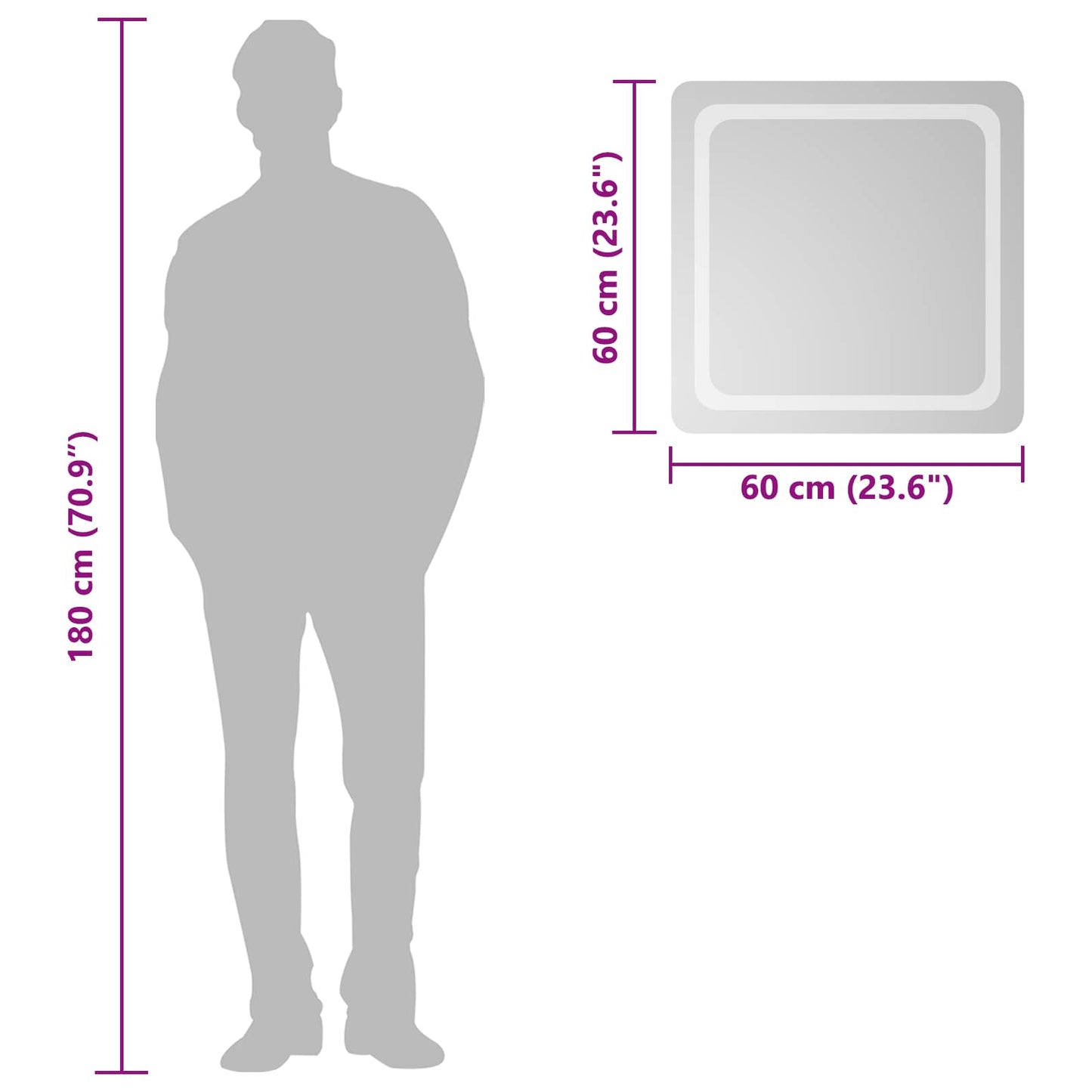 vidaXL LED Bathroom Mirror Transparent 60 x 60 cm Tempered Glass