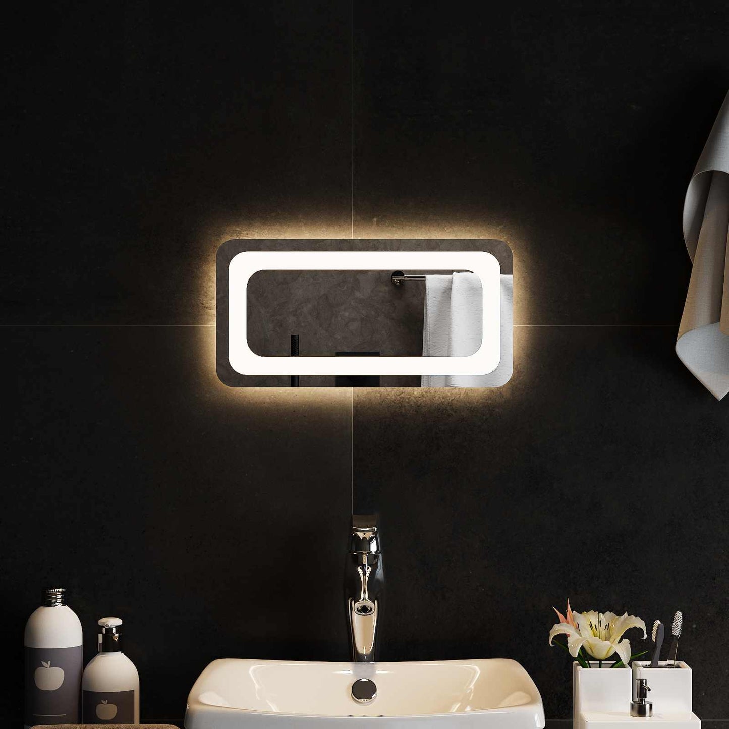 vidaXL LED Bathroom Mirror Transparent 40 x 20 cm Tempered Glass