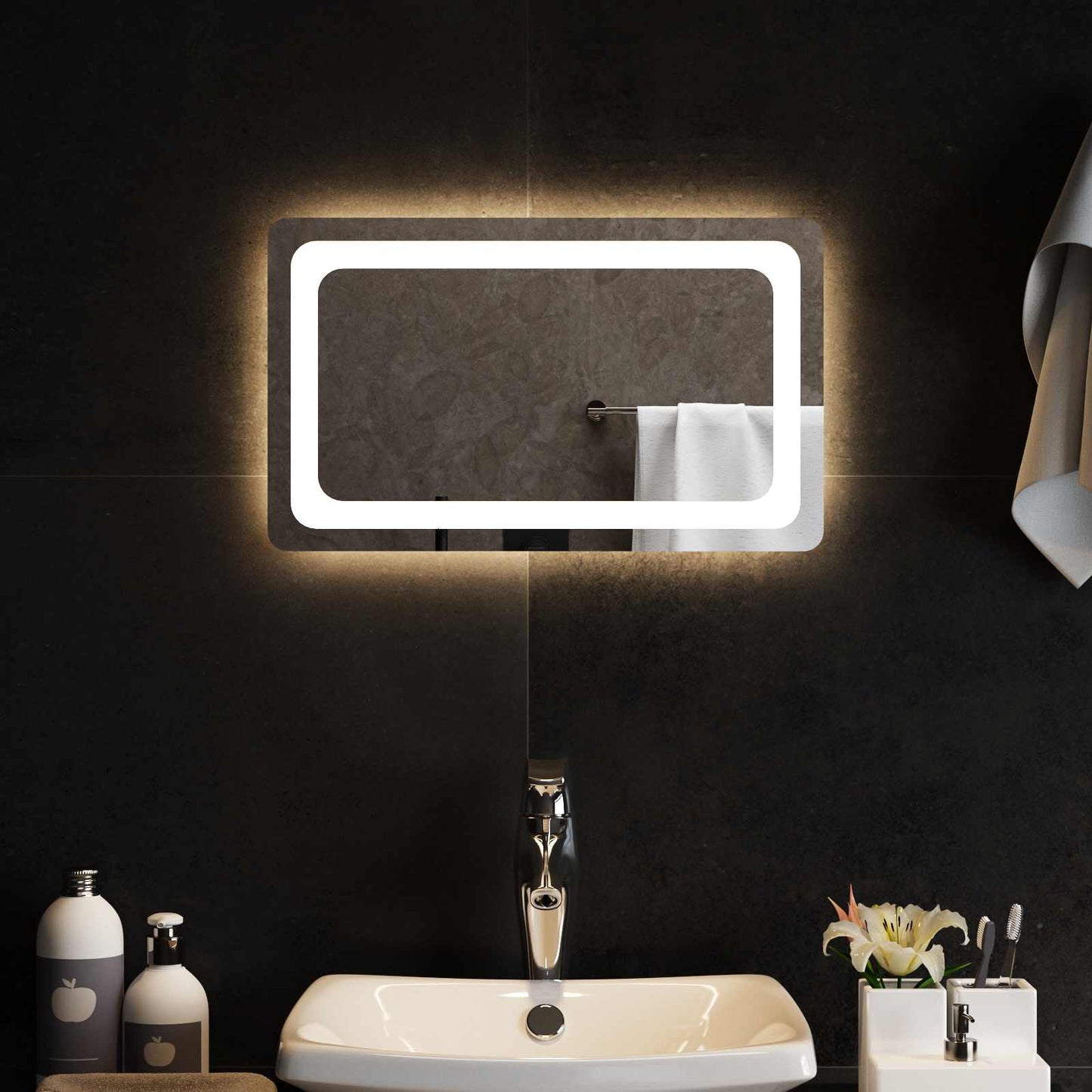 vidaXL LED Bathroom Mirror Transparent 50 x 30 cm Tempered Glass