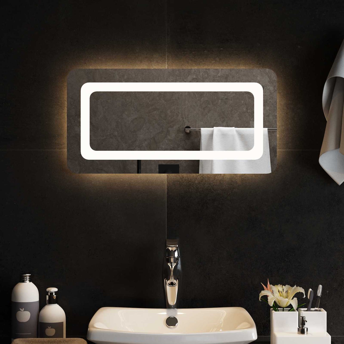 vidaXL LED Bathroom Mirror Transparent 60 x 30 cm Tempered Glass