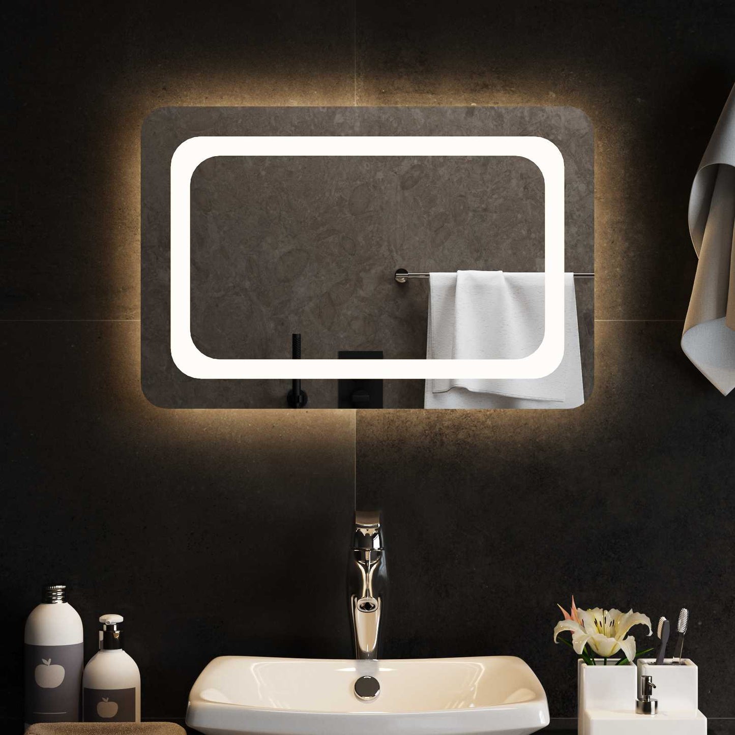 vidaXL LED Bathroom Mirror Transparent 60 x 40 cm Tempered Glass