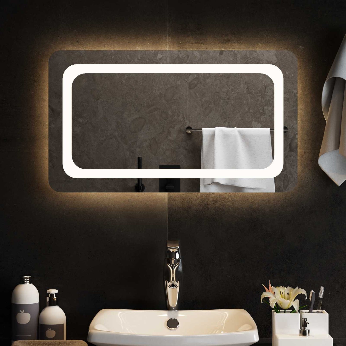 vidaXL LED Bathroom Mirror Transparent 70 x 40 cm Tempered Glass