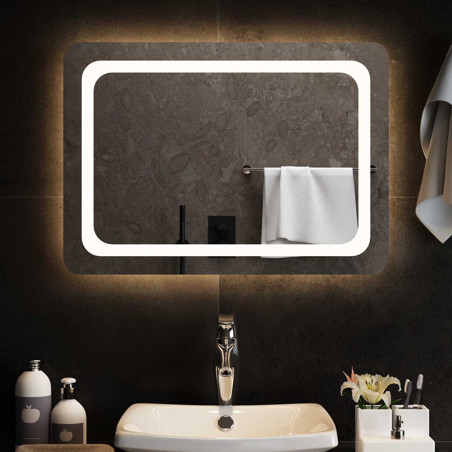 vidaXL LED Bathroom Mirror Transparent 70 x 50 cm Tempered Glass