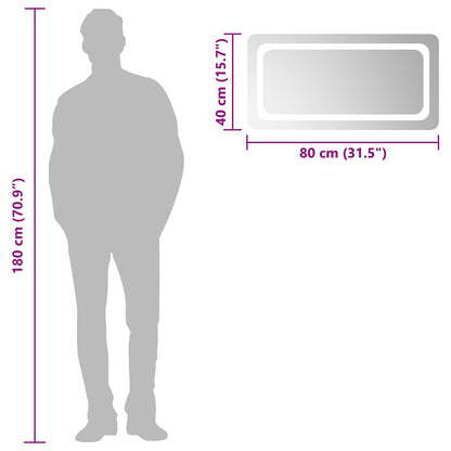 vidaXL LED Bathroom Mirror Transparent 80 x 40 cm Tempered Glass