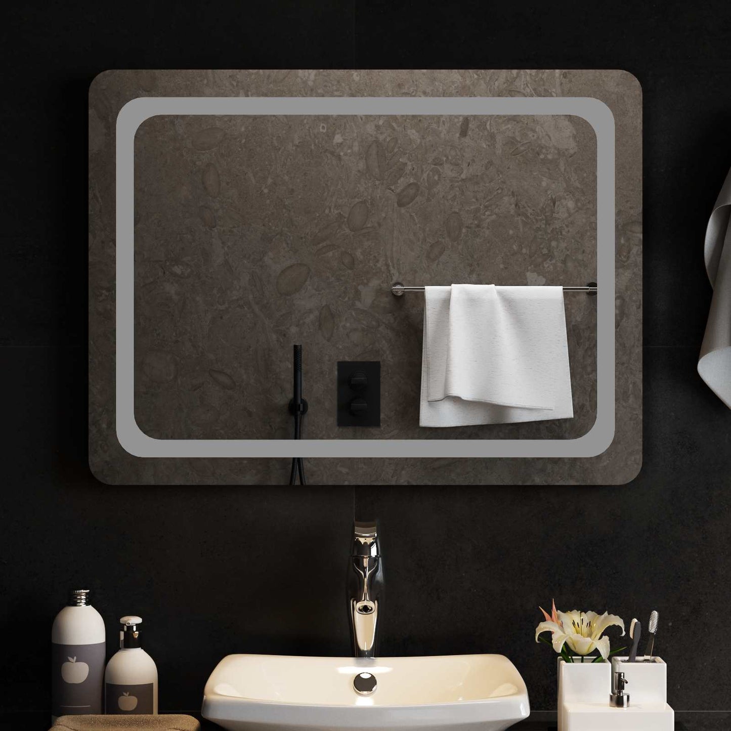 vidaXL LED Bathroom Mirror Transparent 80 x 60 cm Tempered Glass