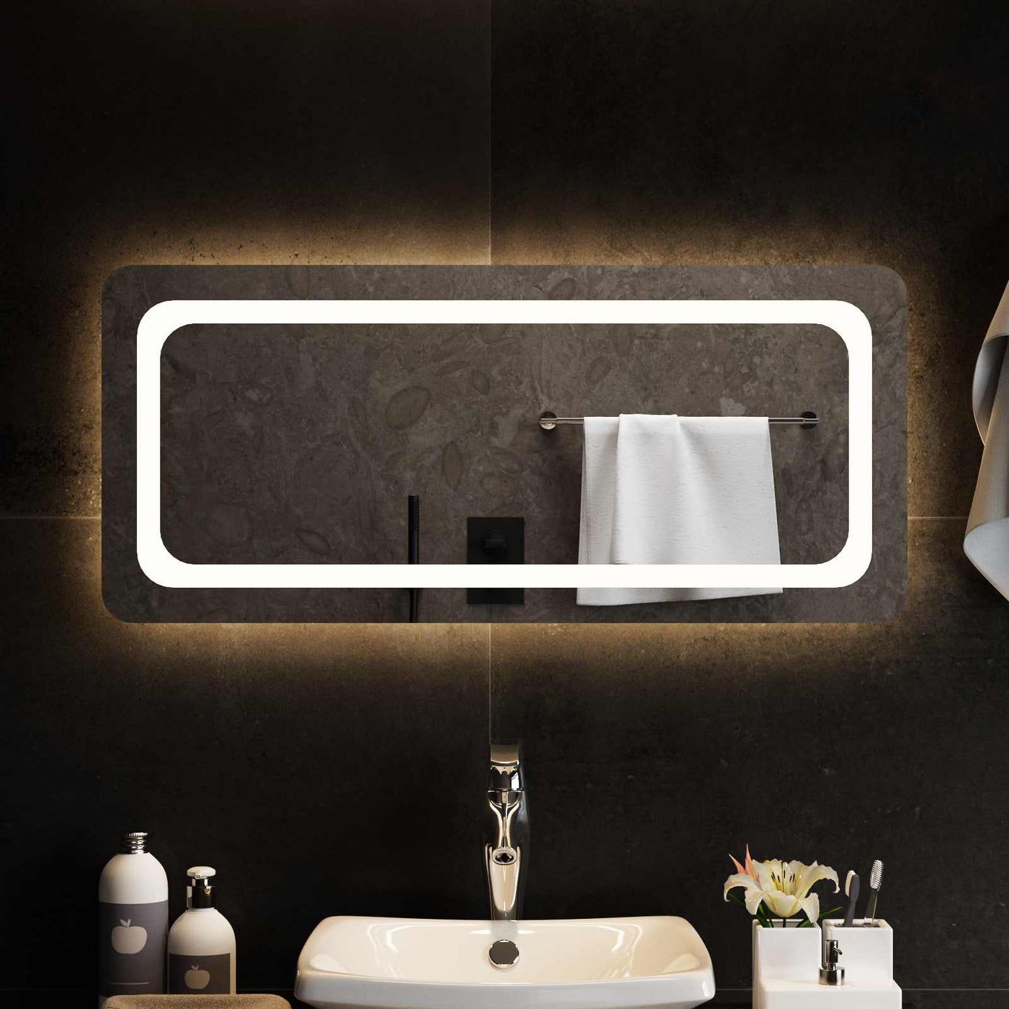 vidaXL LED Bathroom Mirror Transparent 90 x 40 cm Tempered Glass