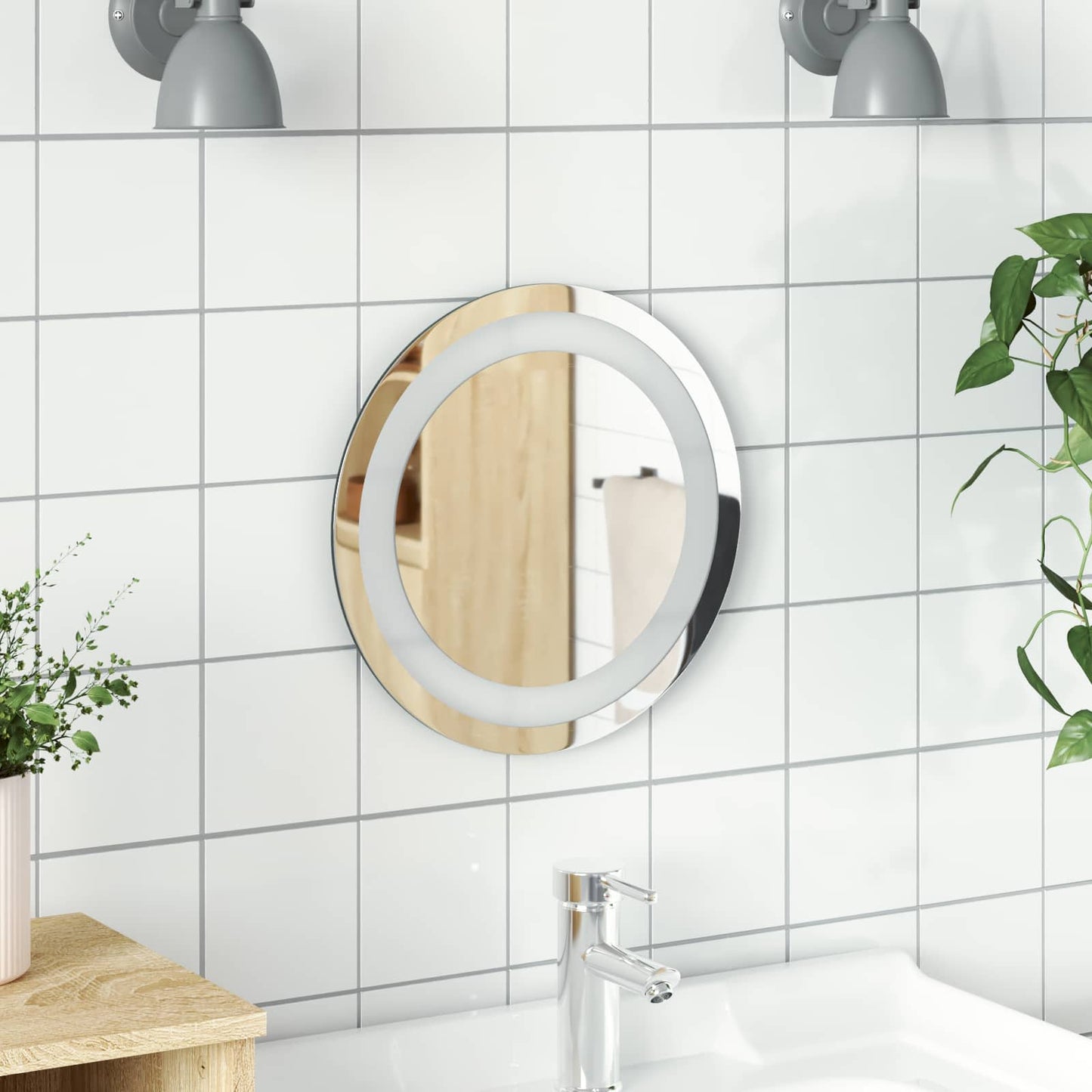 vidaXL LED Bathroom Mirror Transparent Ø 30 cm Tempered Glass