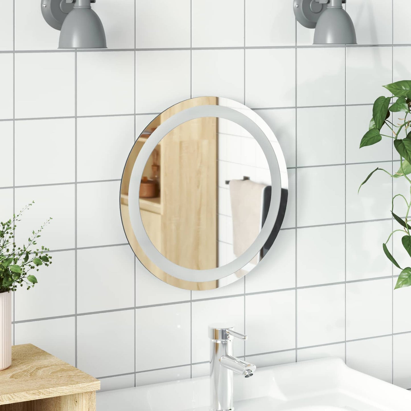vidaXL LED Bathroom Mirror Transparent Ø 40 cm Tempered Glass