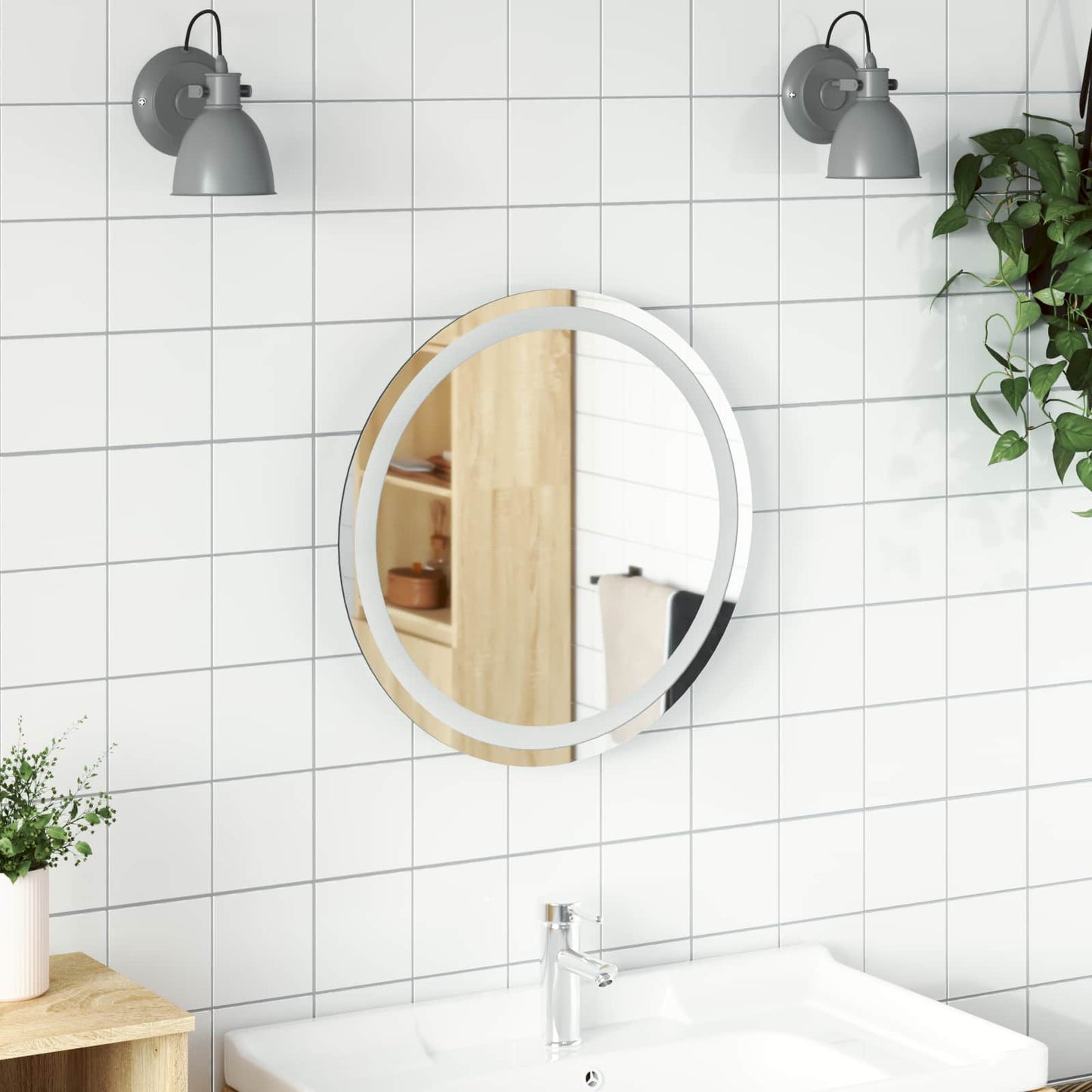 vidaXL LED Bathroom Mirror Transparent Ø 50 cm Tempered Glass