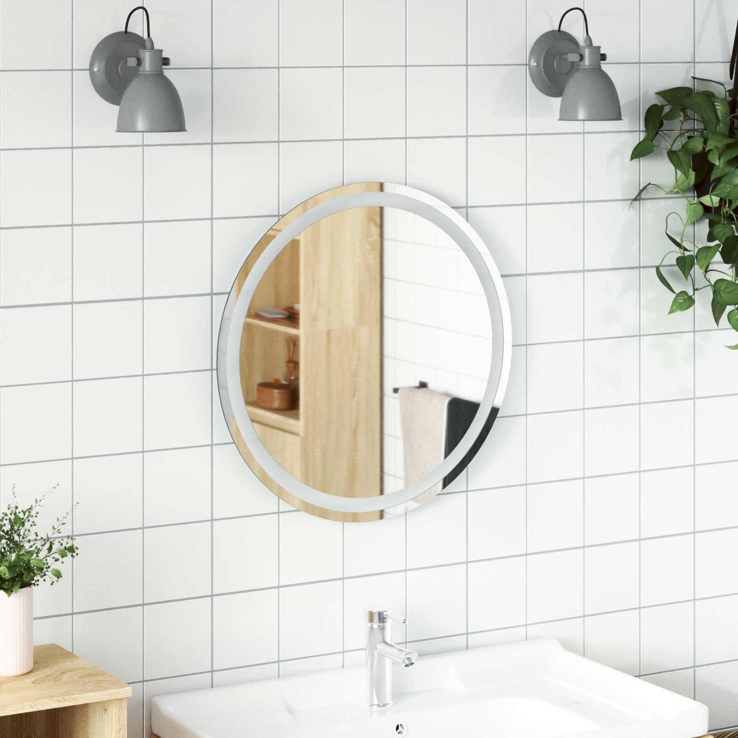 vidaXL LED Bathroom Mirror Transparent Ø 60 cm Tempered Glass