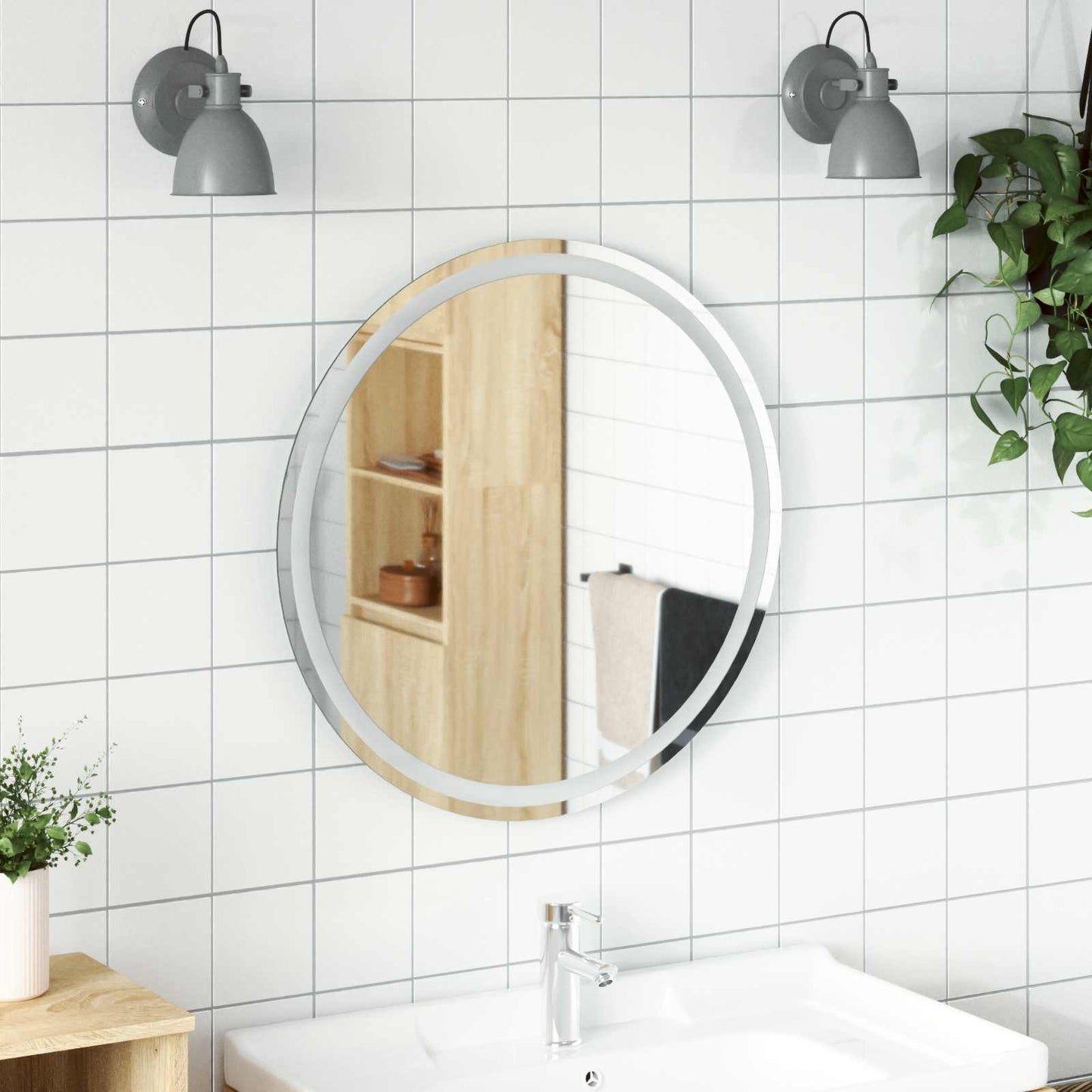 vidaXL LED Bathroom Mirror Transparent Ø 70 cm Tempered Glass