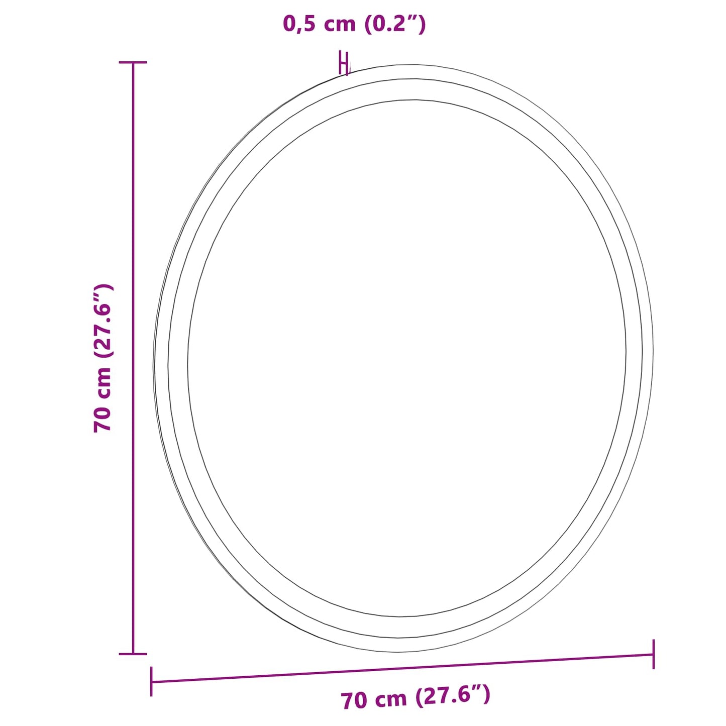 vidaXL LED Bathroom Mirror Transparent Ø 70 cm Tempered Glass