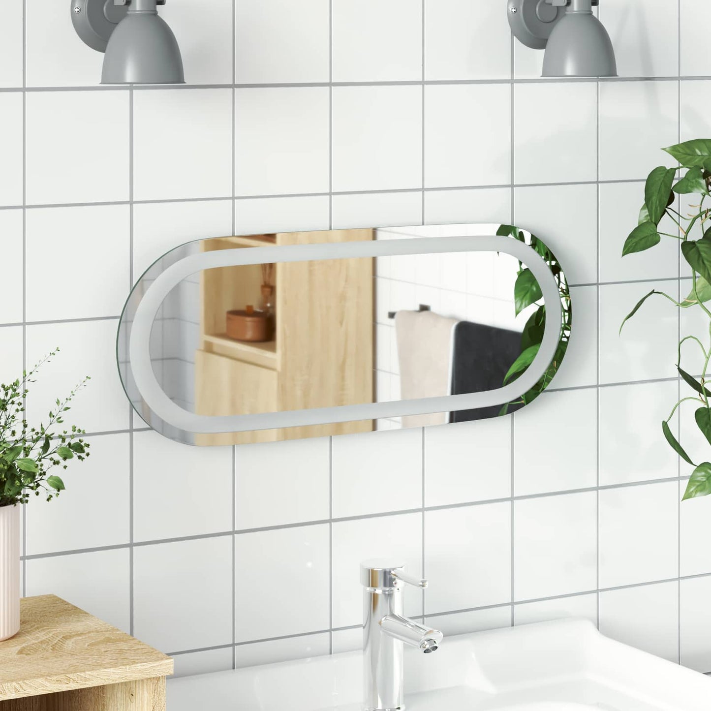 vidaXL LED Bathroom Mirror Transparent 50 x 20 cm Tempered Glass