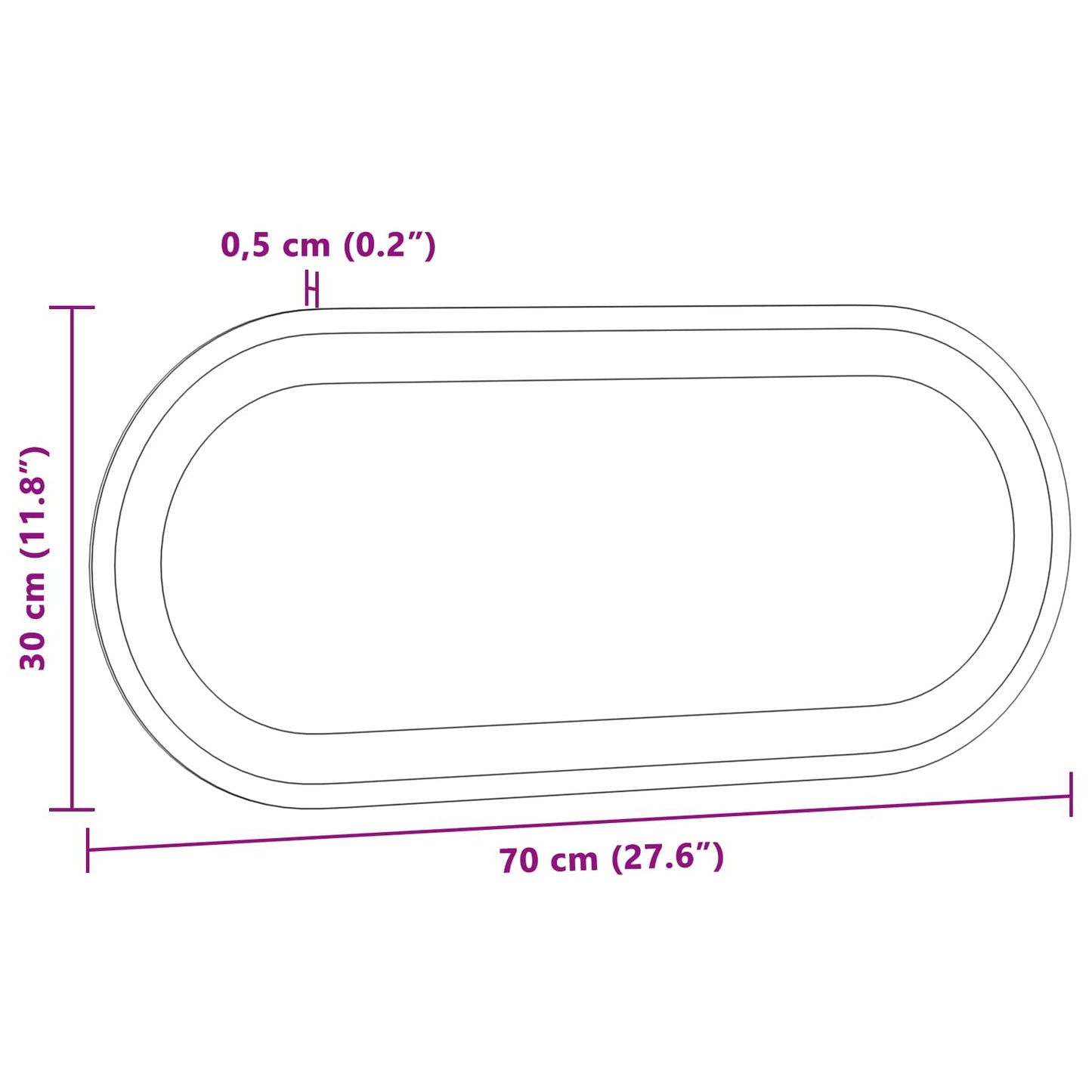 vidaXL LED Bathroom Mirror Transparent 70 x 30 cm Tempered Glass