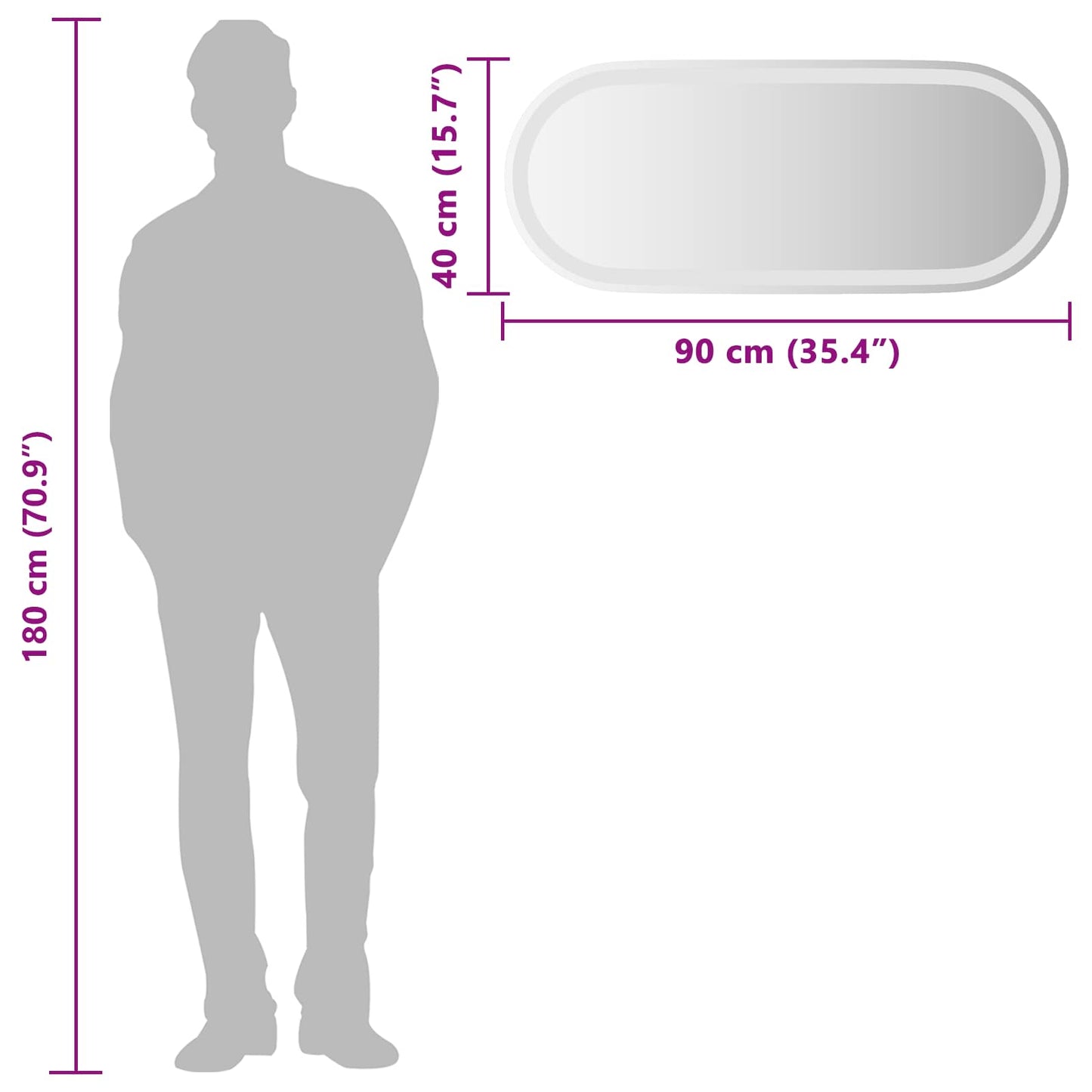 vidaXL LED Bathroom Mirror Transparent 90 x 40 cm Tempered Glass