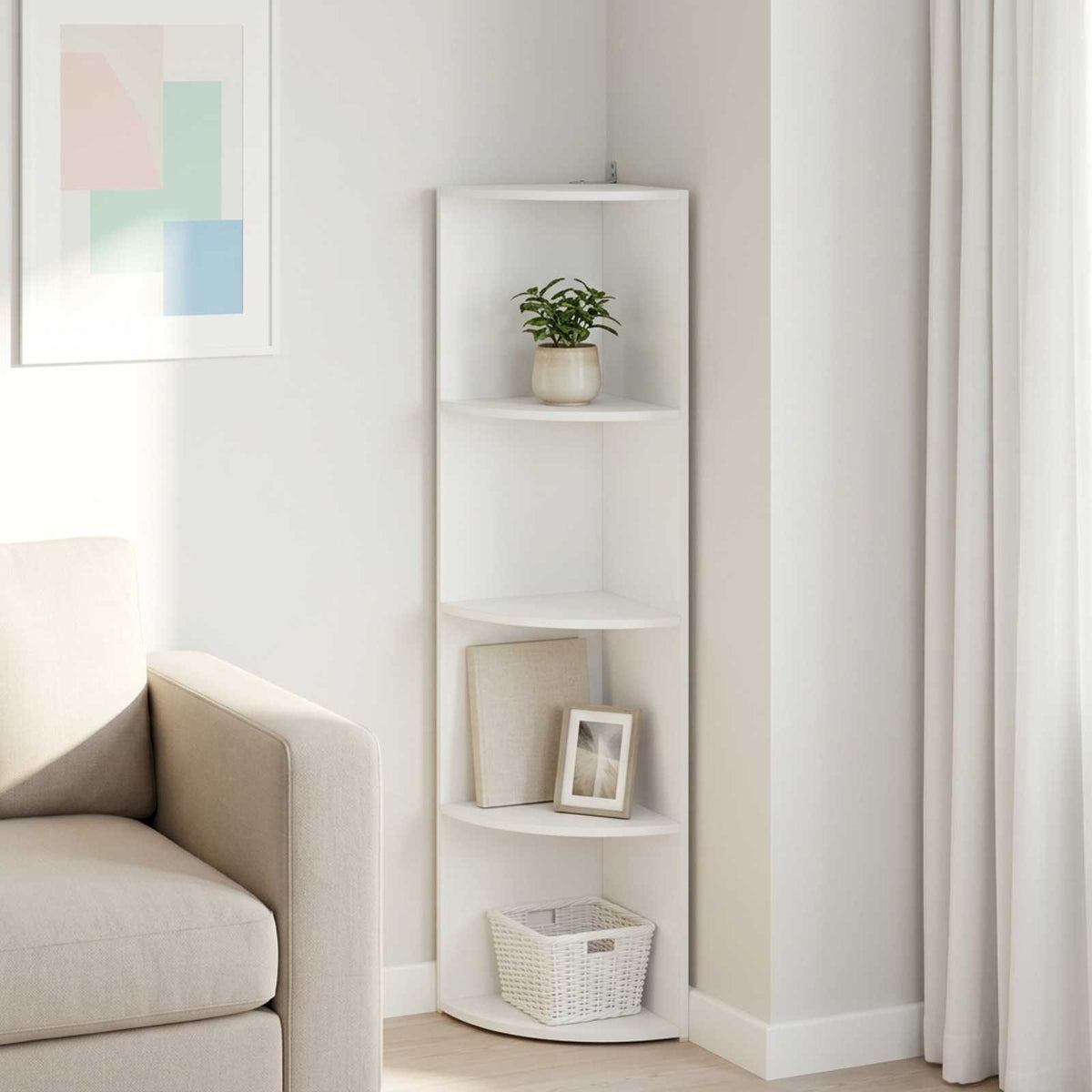 vidaXL Corner Shelf 4-Tier 31.5 x 31 x 130 cm Engineered Wood White