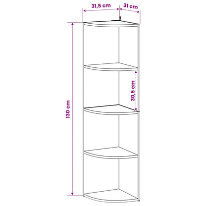 vidaXL Corner Shelf 4-Tier 31.5 x 31 x 130 cm Engineered Wood White