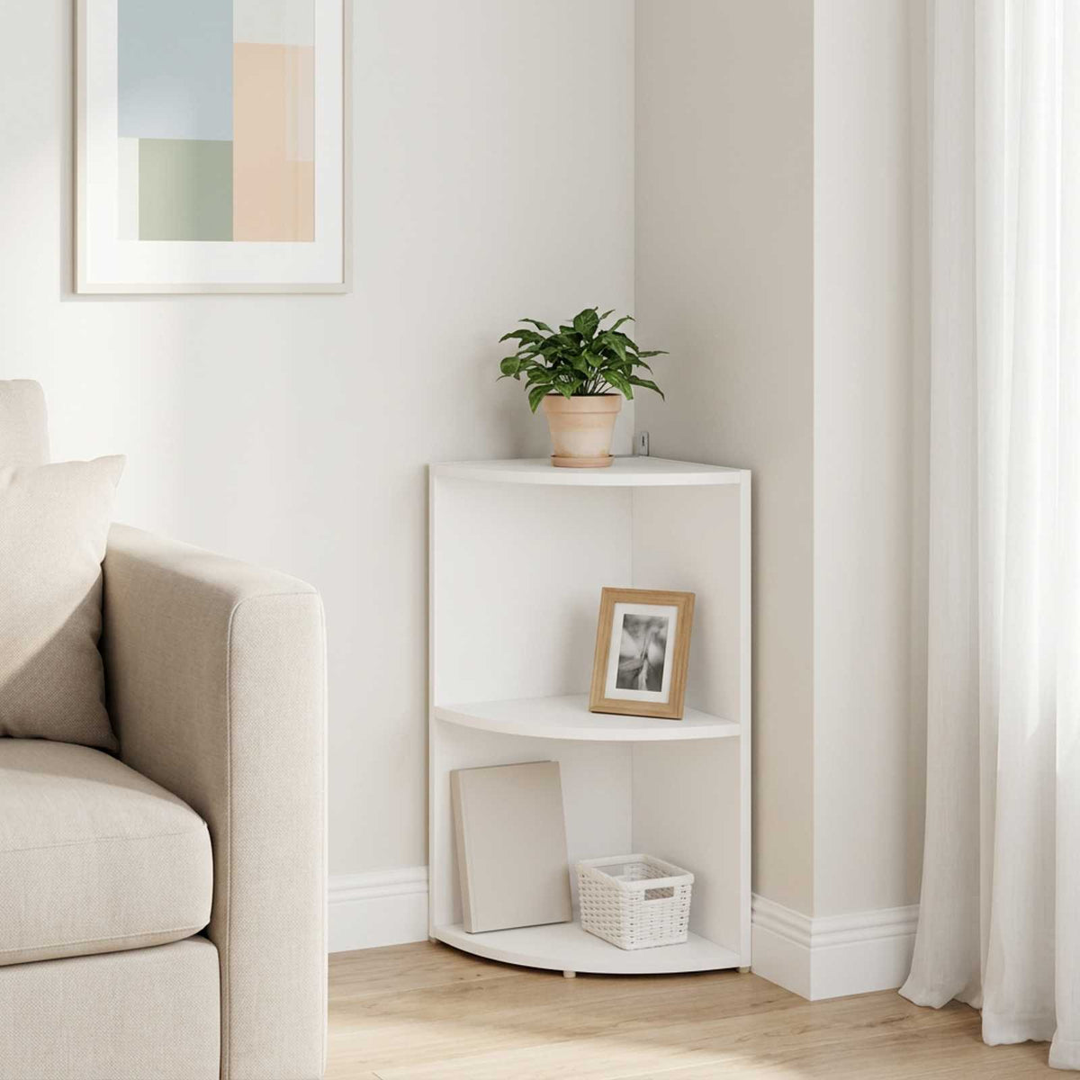 vidaXL Corner Shelf 2-Tier 31.5 x 31 x 66 cm Engineered Wood White
