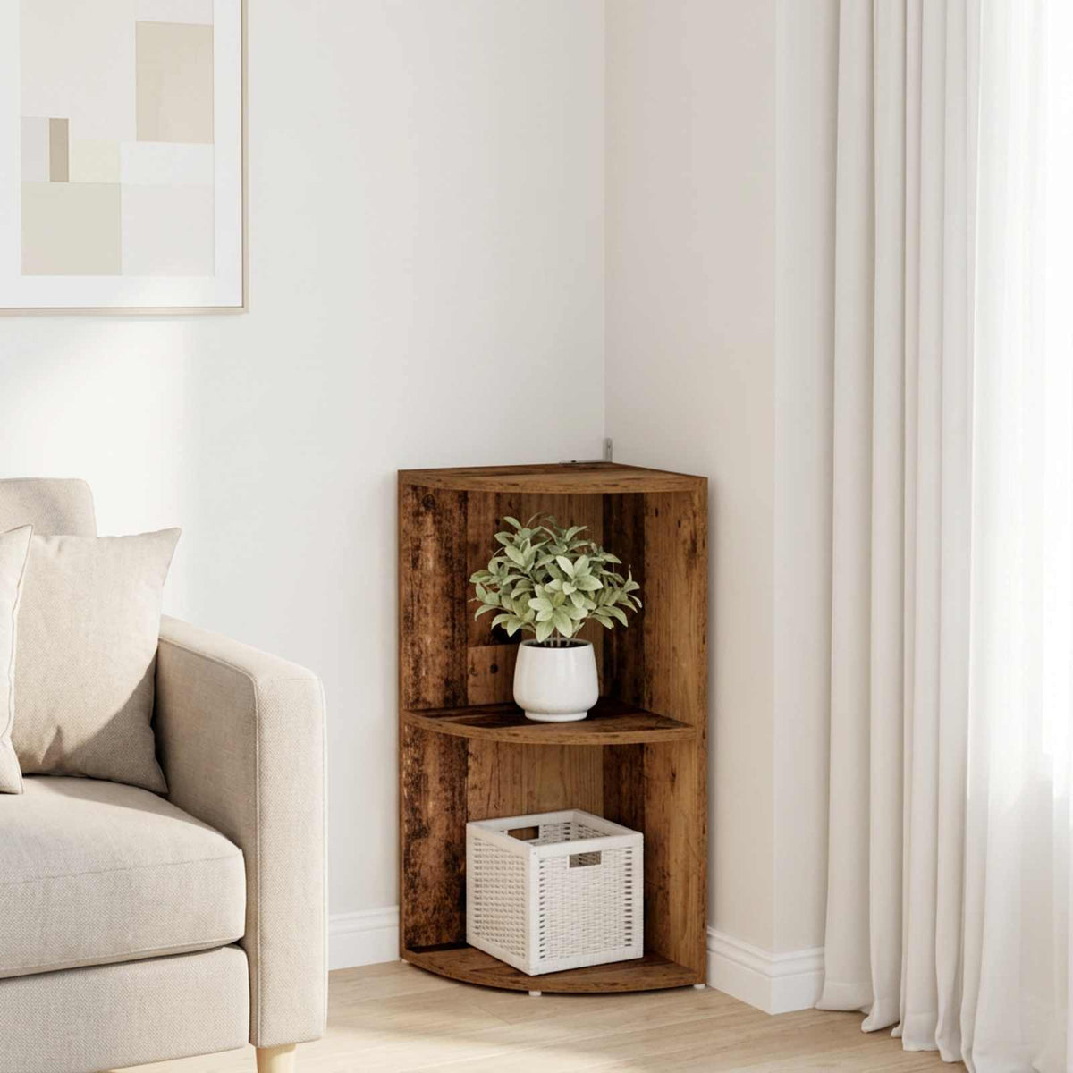 vidaXL Corner Shelf 2-Tier 31.5 x 31 x 66 cm Engineered Wood Old Wood