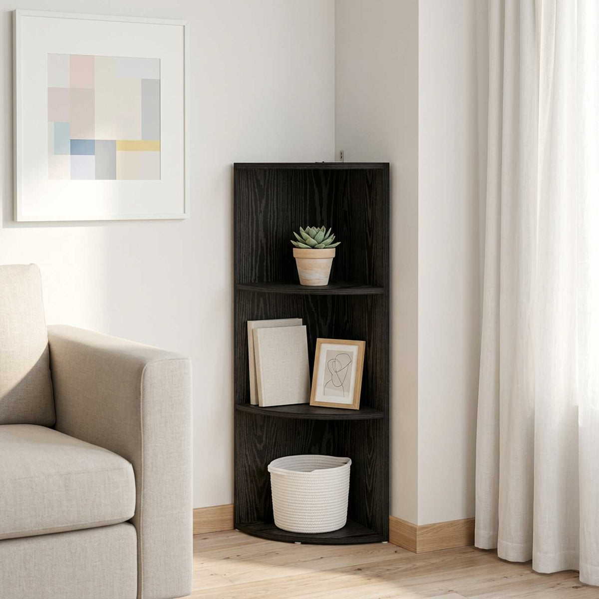 vidaXL Corner Shelf 3-Tier 41.5 x 41.5 x 107.5 cm Engineered Wood