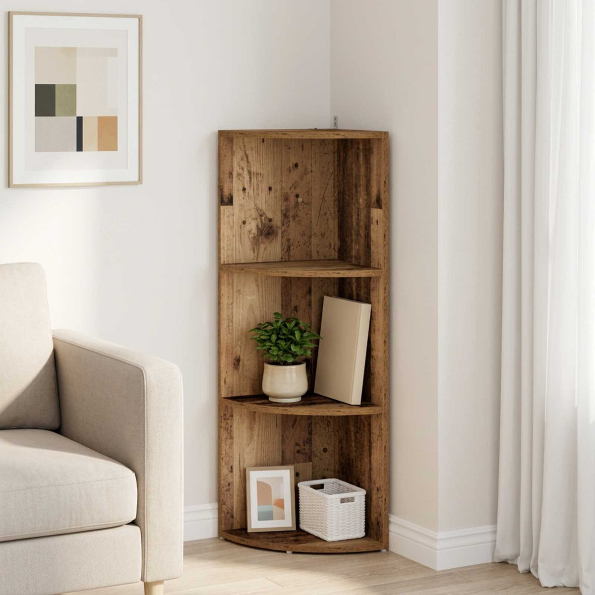 vidaXL Corner Shelf 3-Tier 41.5 x 41.5 x 107.5 cm Engineered Wood
