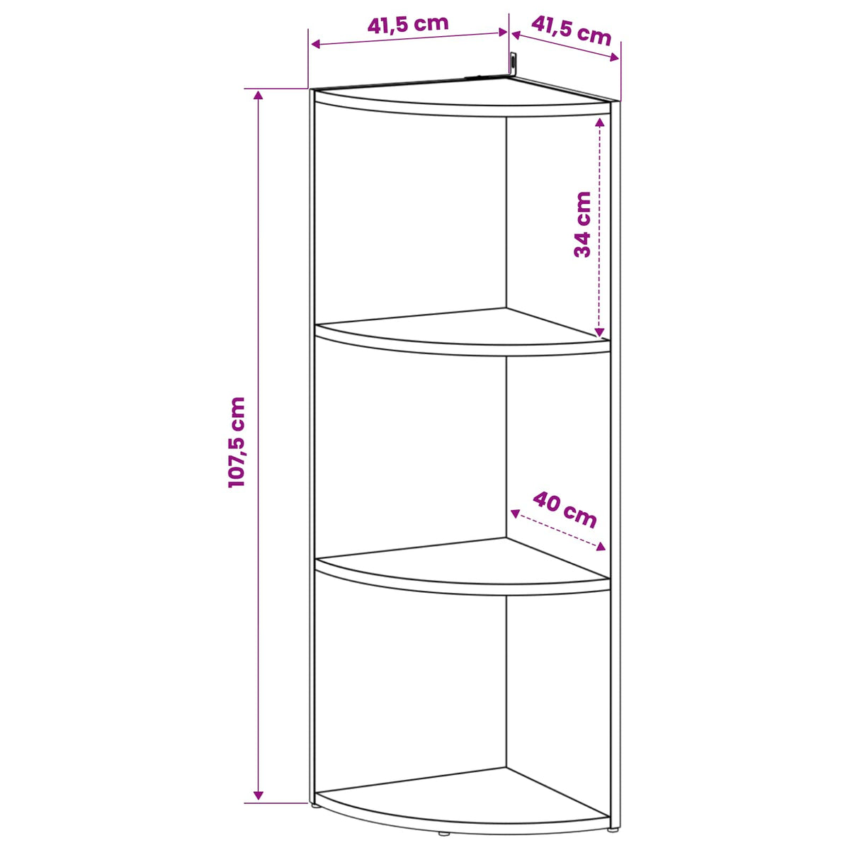 vidaXL Corner Shelf 3-Tier 41.5 x 41.5 x 107.5 cm Engineered Wood