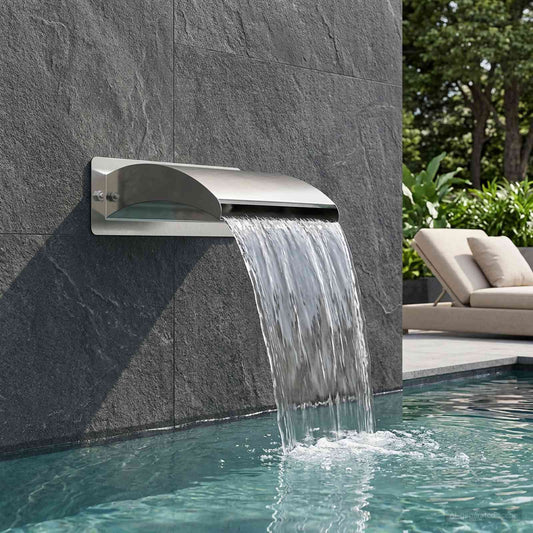 vidaXL Pool Waterfall with LED Stainless Steel 304 30 x 9 x 26 cm