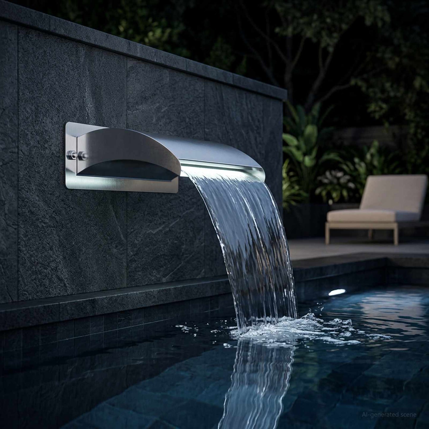 vidaXL Pool Waterfall with LED Stainless Steel 304 30 x 9 x 26 cm