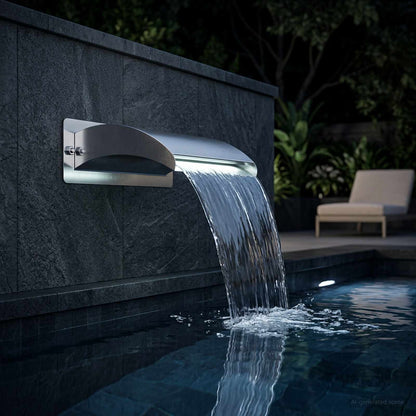 vidaXL Pool Waterfall with LED Stainless Steel 304 30 x 9 x 26 cm