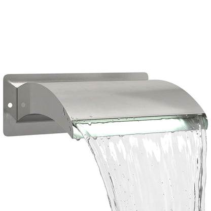 vidaXL Pool Waterfall with LED Stainless Steel 304 30 x 9 x 26 cm