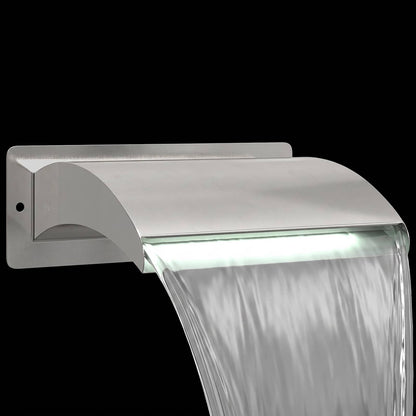vidaXL Pool Waterfall with LED Stainless Steel 304 30 x 9 x 26 cm
