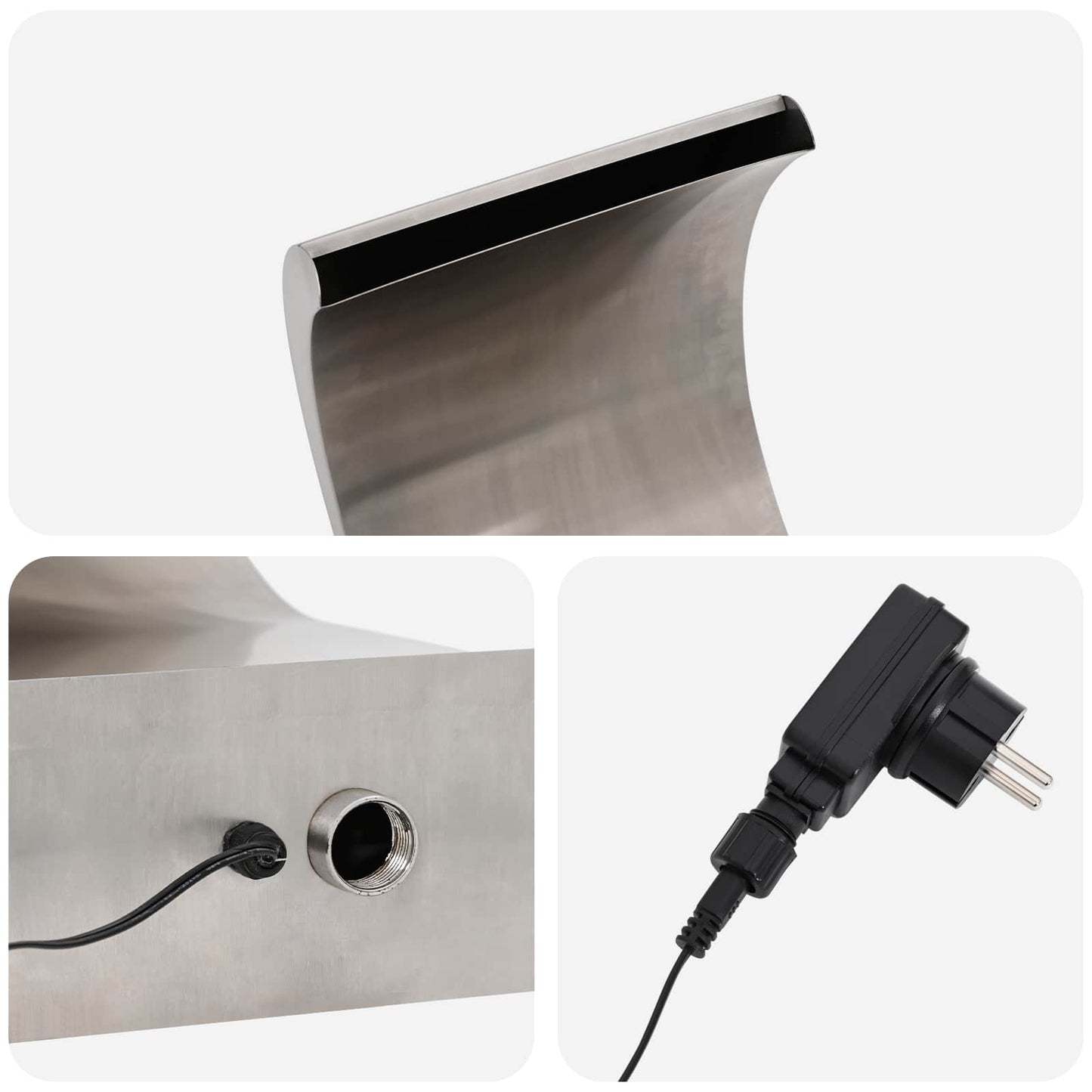 vidaXL Pool Waterfall with LED Stainless Steel 304 45 x 32 x 65 cm