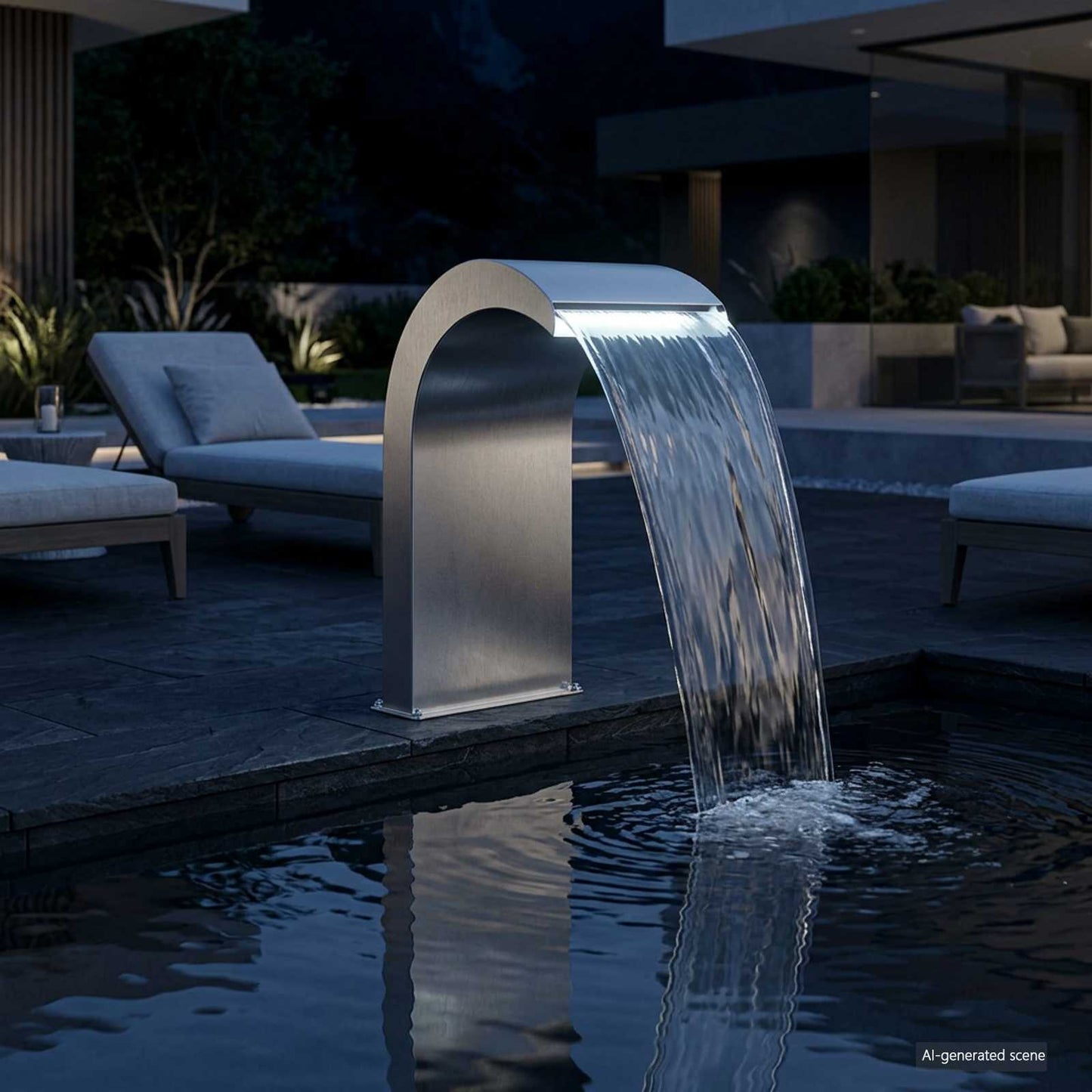 vidaXL Pool Waterfall with LED Stainless Steel 304 45 x 32 x 65 cm