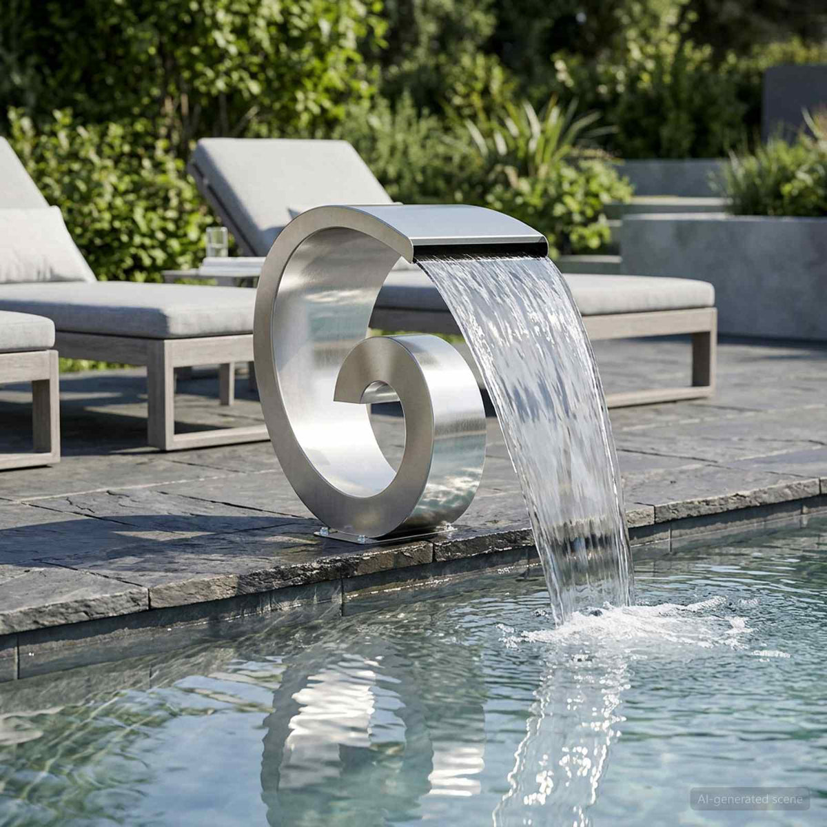 vidaXL Pool Waterfall with LED Stainless Steel 304 50 x 30 x 53 cm