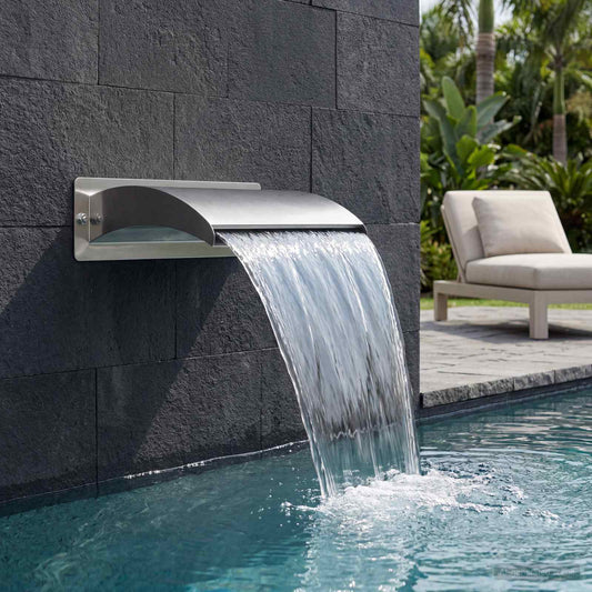 vidaXL Pool Waterfall with LED Stainless Steel 304 51 x 26 x 13 cm