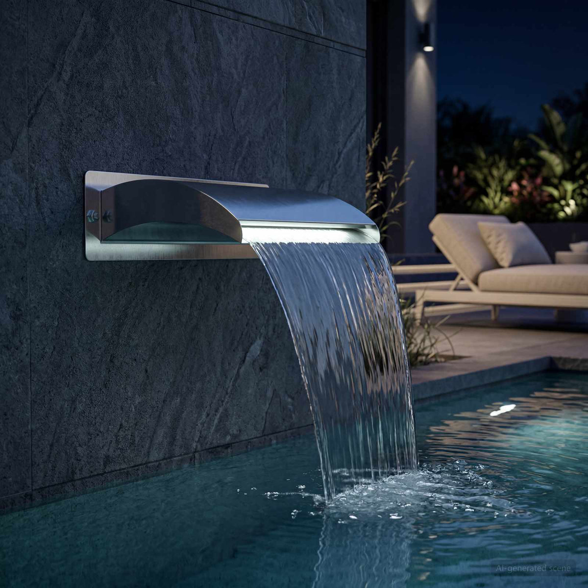 vidaXL Pool Waterfall with LED Stainless Steel 304 51 x 26 x 13 cm