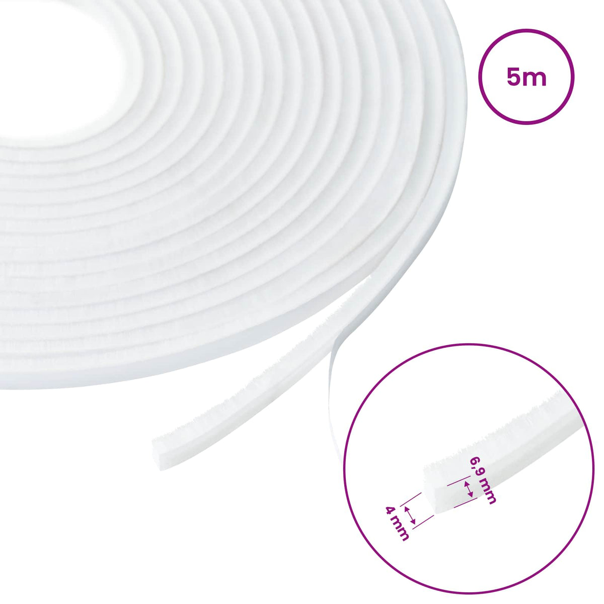 vidaXL Self-Adhesive Door Brush Seal 5 m PP White
