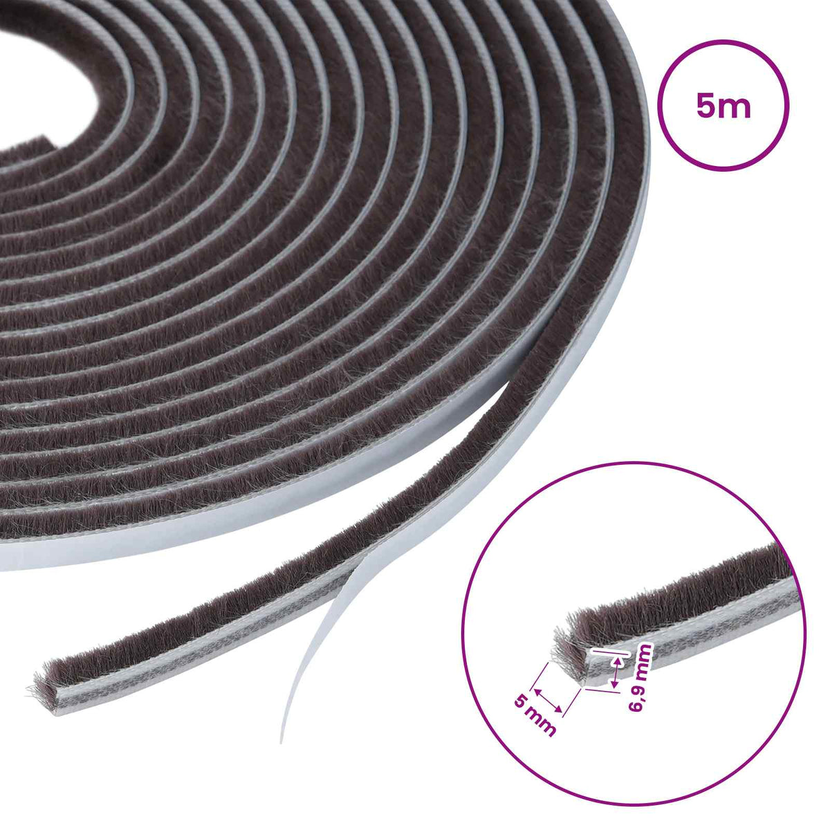 vidaXL Self-Adhesive Door Brush Seal 5 m PP Brown