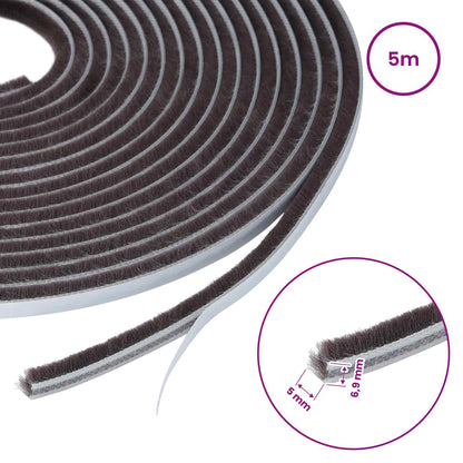 vidaXL Self-Adhesive Door Brush Seal 5 m PP Brown