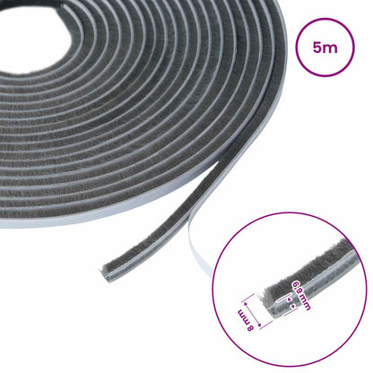 vidaXL Self-Adhesive Door Brush Seal 5 m PP Grey