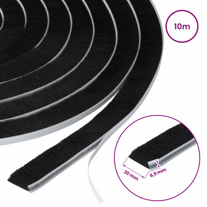 vidaXL Self-Adhesive Door Brush Seal 10 m PP Black