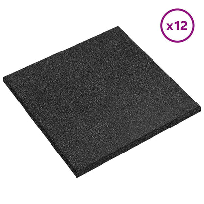 vidaXL Fall Protection Tiles 12 pcs Black 50 x 50 cm Rubber
