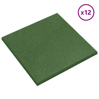 vidaXL Fall Protection Tiles 12 pcs Green 50 x 50 cm Rubber