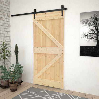 vidaXL Sliding Door Natural and Black 80 x 210 cm Solid Pine Wood