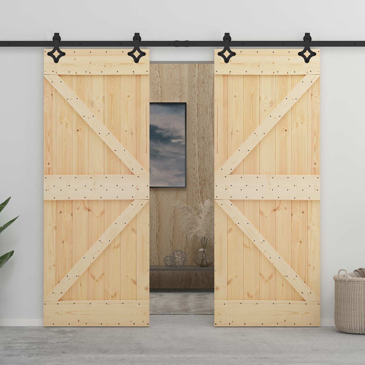 vidaXL Sliding Door Natural and Black 80 x 210 cm Solid Pine Wood