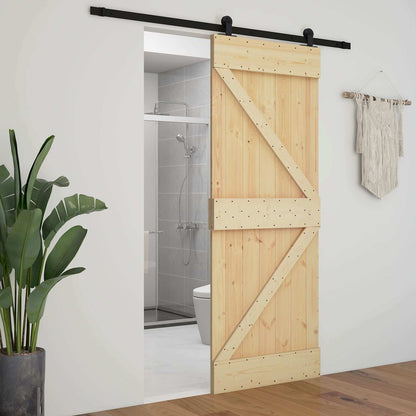 vidaXL Sliding Door Natural and Black 80 x 210 cm Solid Pine Wood
