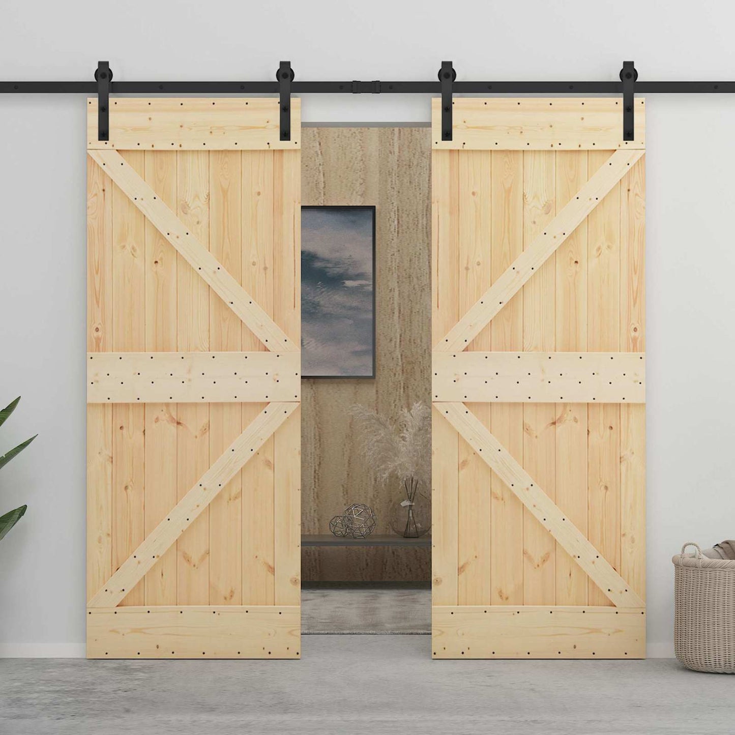 vidaXL Sliding Door Natural and Black 80 x 210 cm Solid Pine Wood